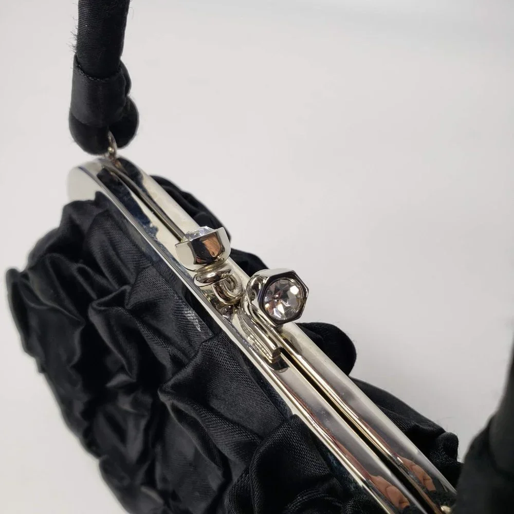 Kate Landry Black Satin Ruffle Mini Purse